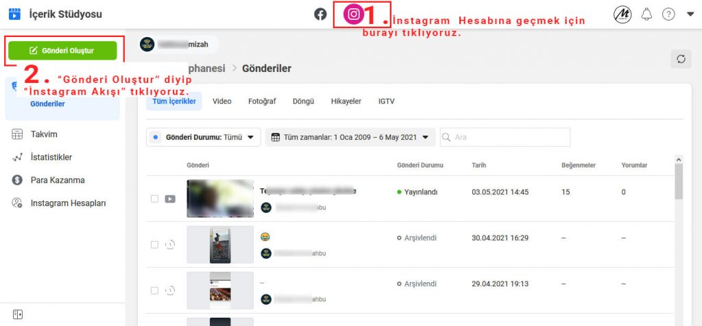 Facebook içerik stüdyosu ile bilgisayardan instagrama video yükleme