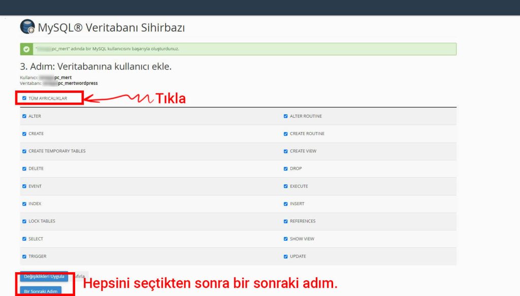 veri tabanı yetki