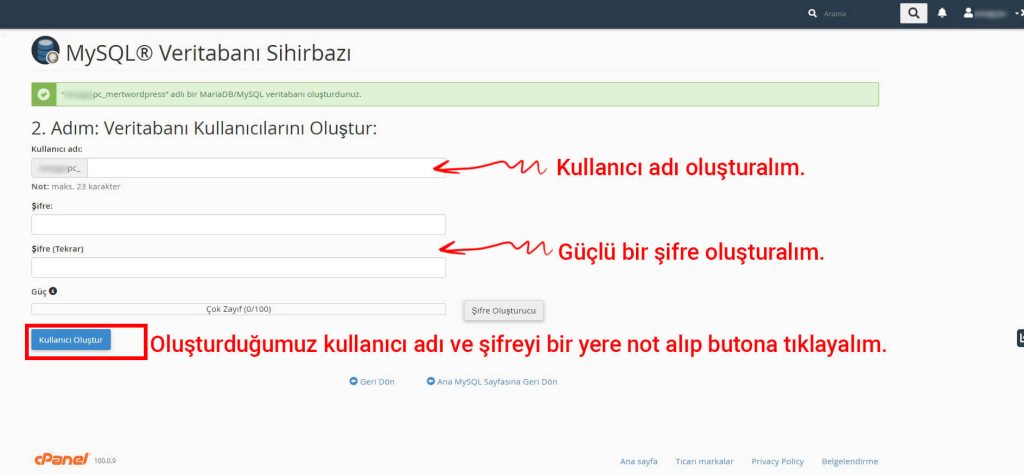 wordpress veri tabanı kullanıcı oluşturma