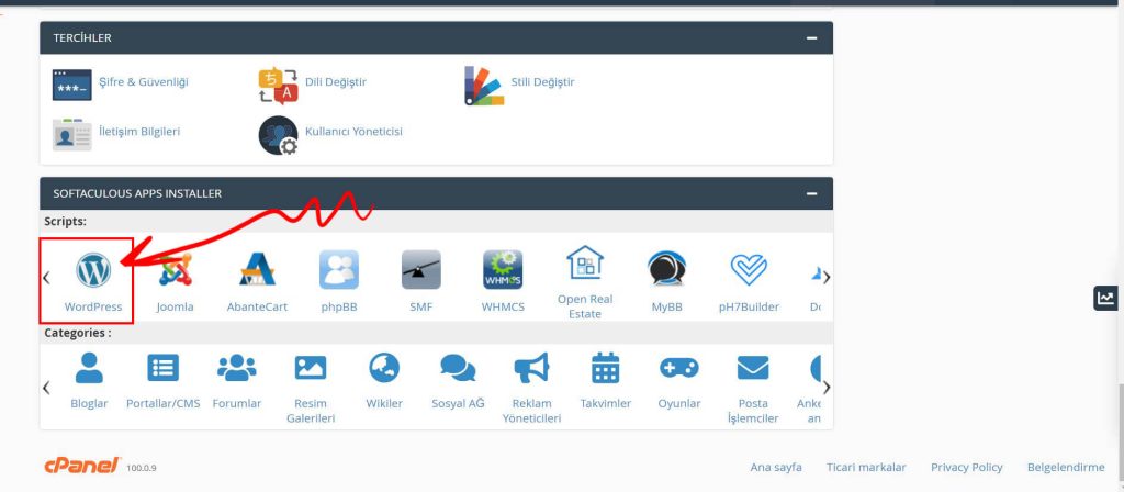 Softaculous Apps Installer WordPress Kurulum