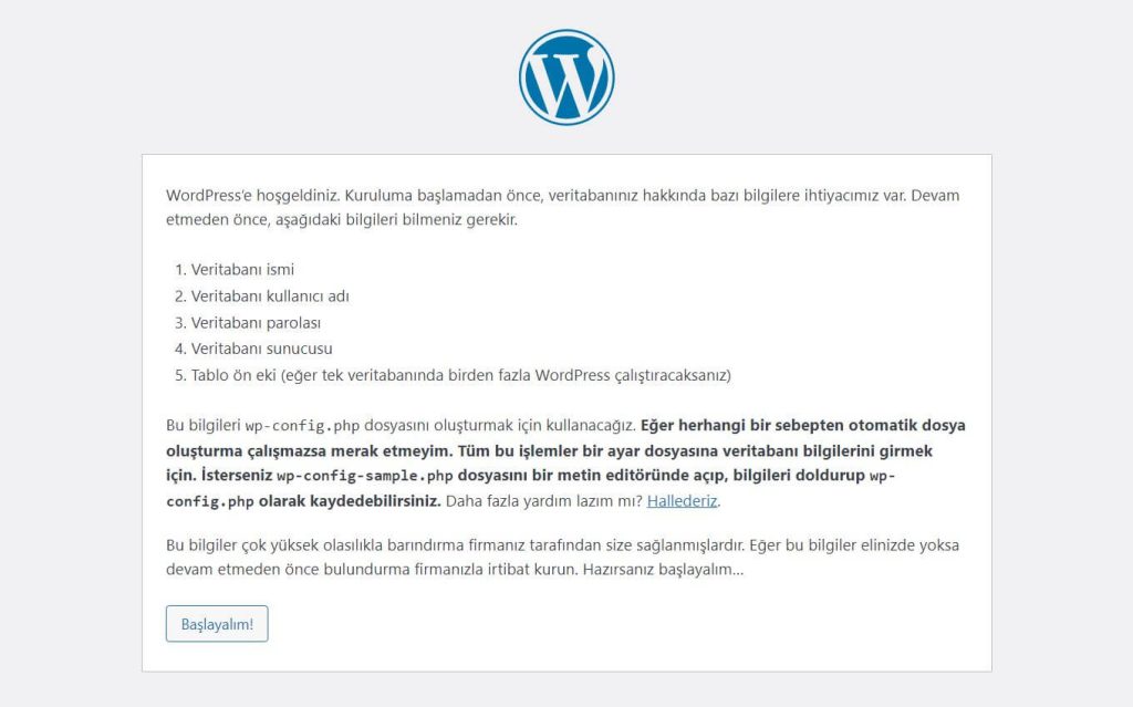 Wordpress kurulum başlangıç