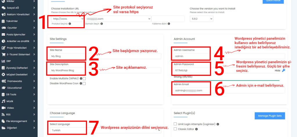 wordpress kurulum ayarları